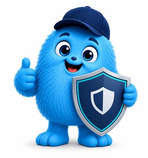 Oi, VisualZen’s blue character, giving a thumbs-up while holding a security shield. Oi, VisualZen’s blue character, giving a thumbs-up while holding a security shield.